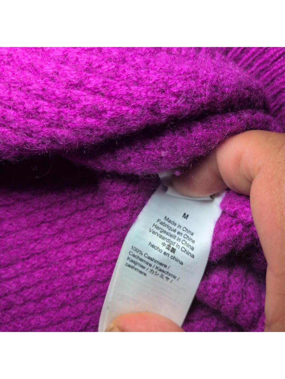 J Crew Waffle Knit Sweater 100% Cashmere Womens Size Medium Purple Grey Striped - Picture 7 of 7